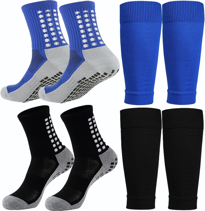 KMOLY 1 Set Kids Grip Soccer Socks and Shin Guard Sleeves for Age 7-14 Youth Boys Children Football Basketball Training - Image 1